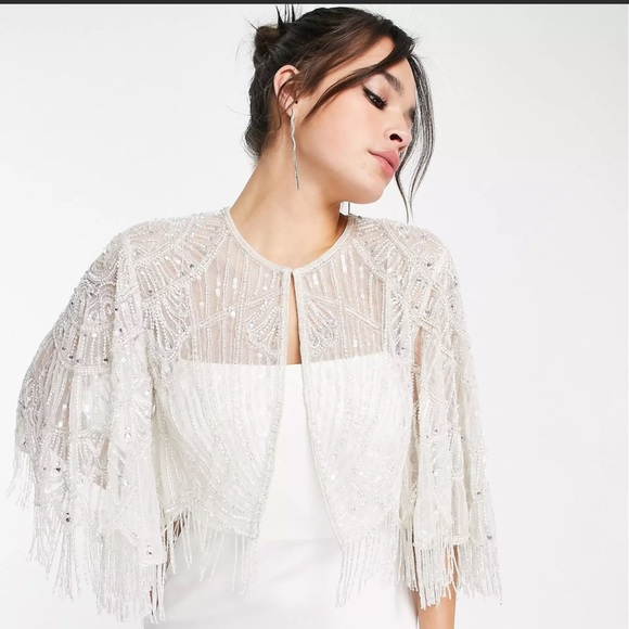 ASOS Accessories - ASOS EDITION embellished fringe cape in ivory